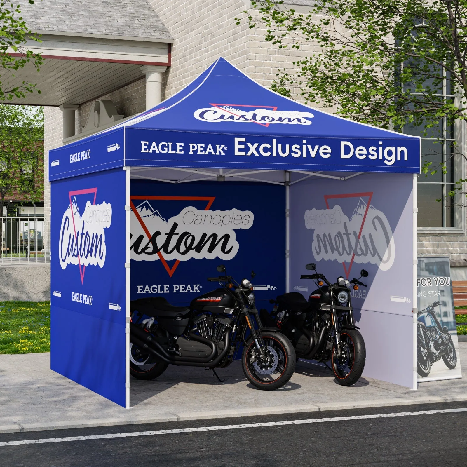 10x10 Alpine Custom Commercial Canopy High Peak Frame, Pop Up Custom Canopy Tent with Logo, 3 Wall Panels