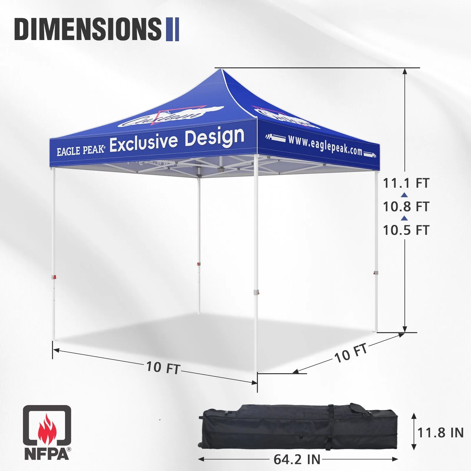10x10 Alpine Custom Commercial Canopy High Peak Frame, Pop Up Custom Canopy Tent with Logo, 3 Wall Panels