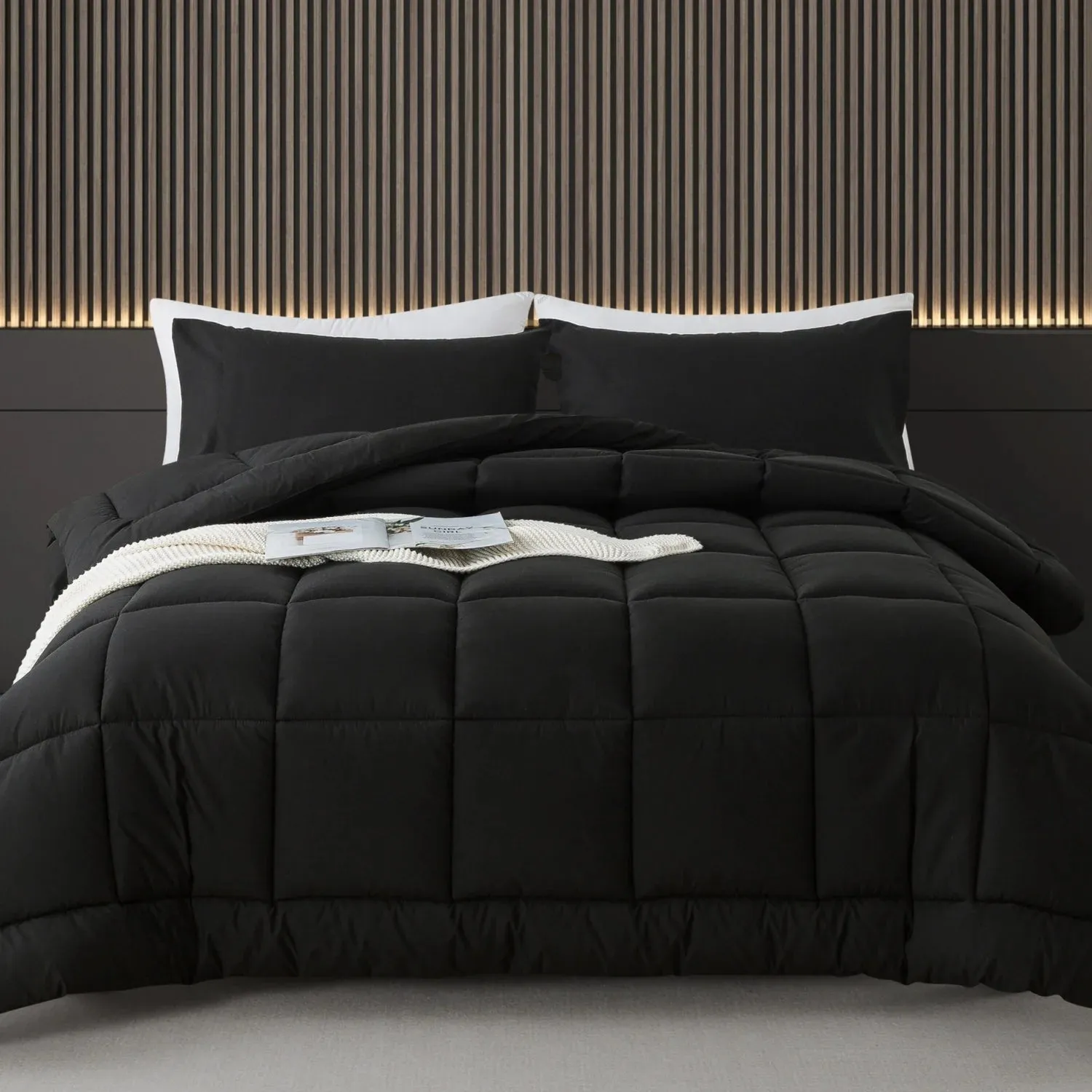 2-Piece Twin Size Down Alternative Comforter Set Black | Comforter   Pillow Case | Ultra Soft, Hypoallergenic Bed in a Bag, All-Season Bedding Set by KINMEROOM