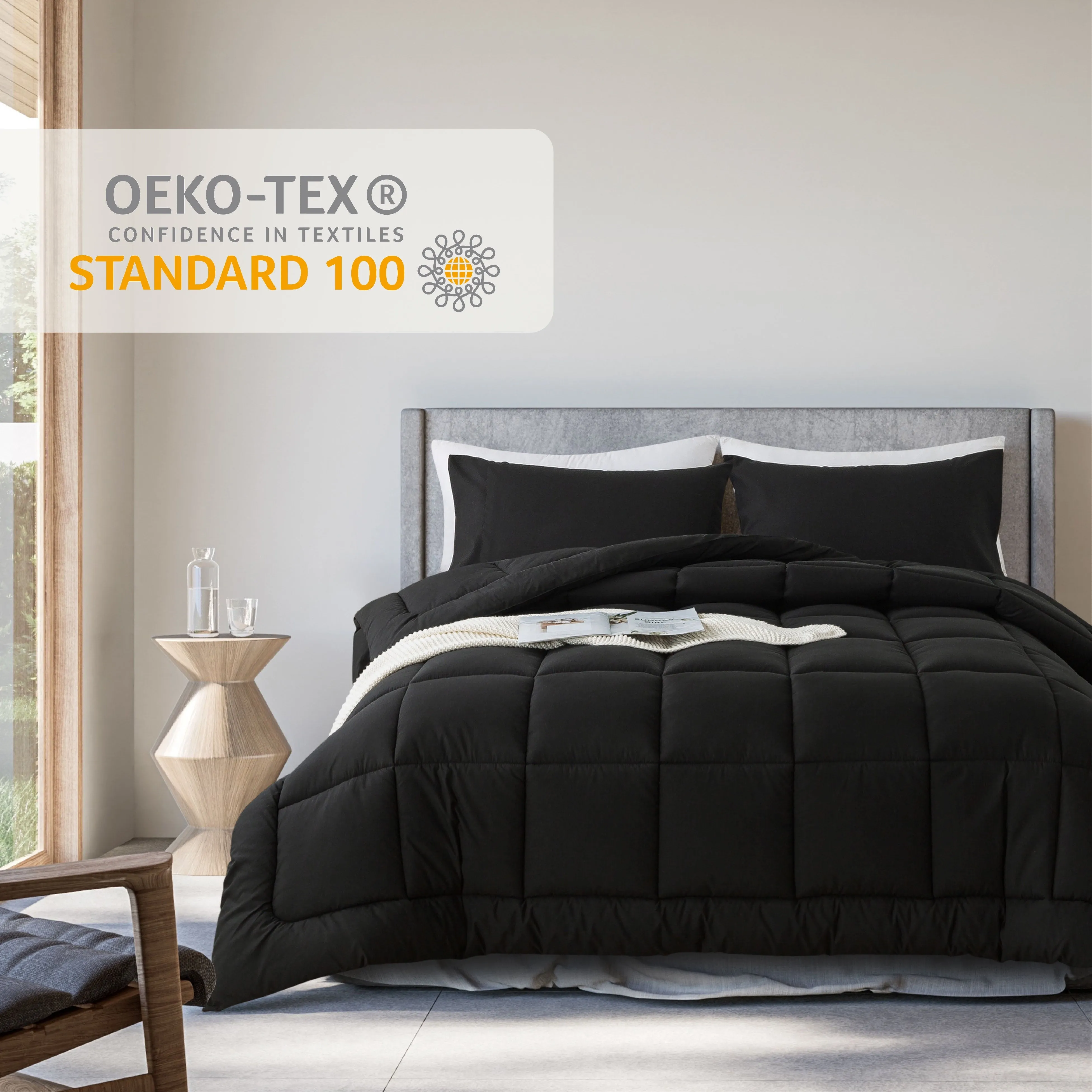 2-Piece Twin Size Down Alternative Comforter Set Black | Comforter   Pillow Case | Ultra Soft, Hypoallergenic Bed in a Bag, All-Season Bedding Set by KINMEROOM