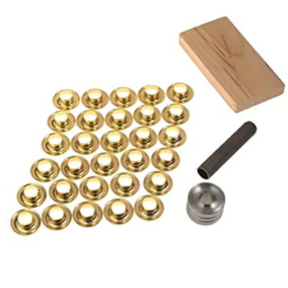 24 Pc Grommet Punch Tarp Repair Kit Washer Setting Block Tent Canopy Brass Ring