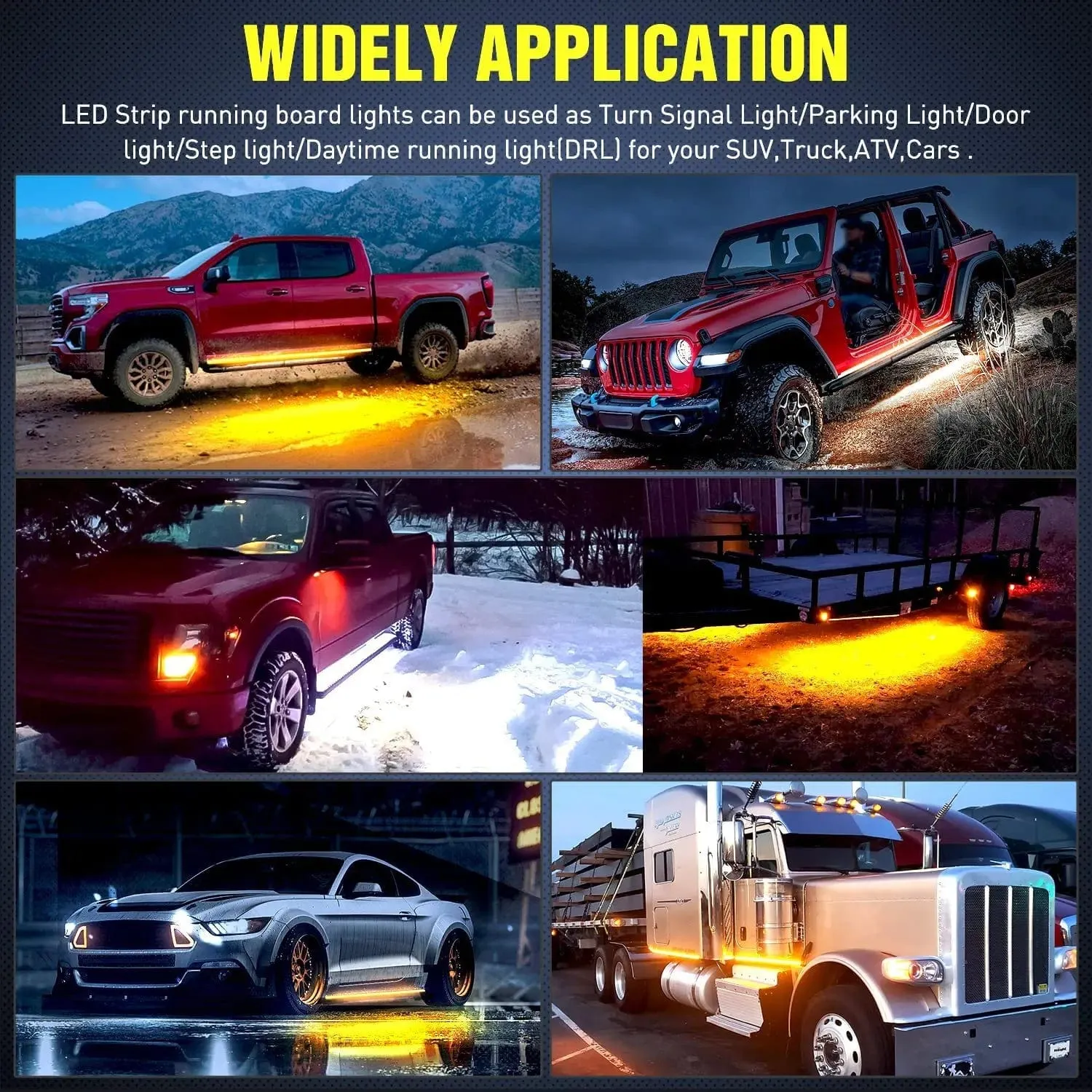 70 Inch 216 Leds Running Board Amber White Light Strip (Pair)