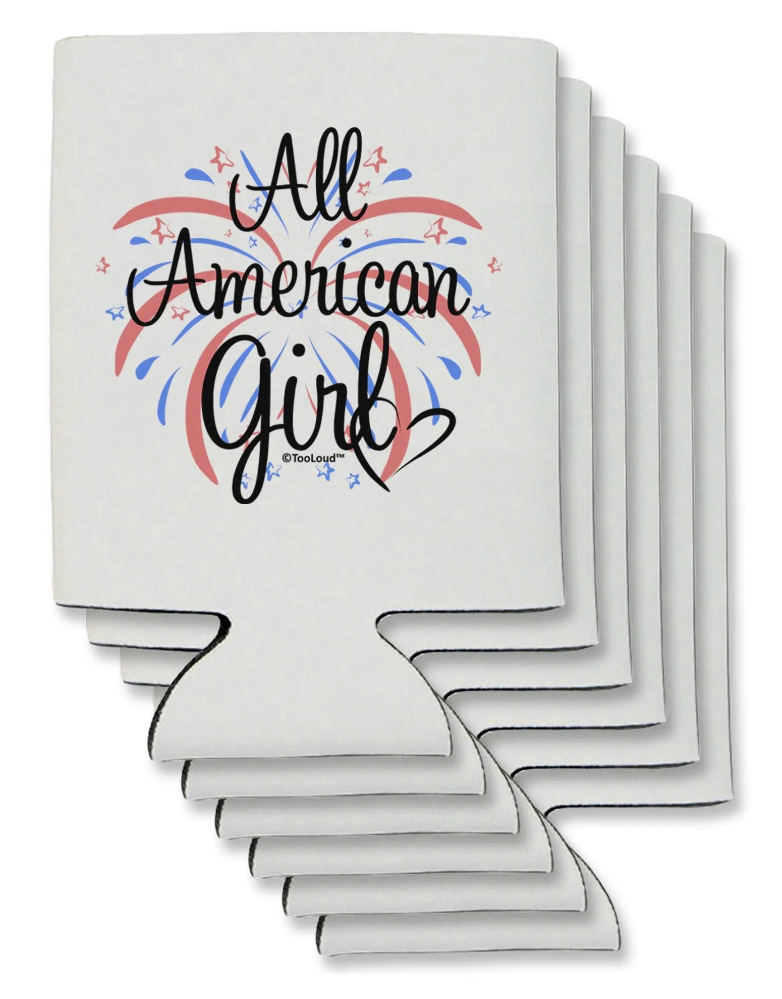 All American Girl - Fireworks and Heart Can / Bottle Insulator Coolers by TooLoud