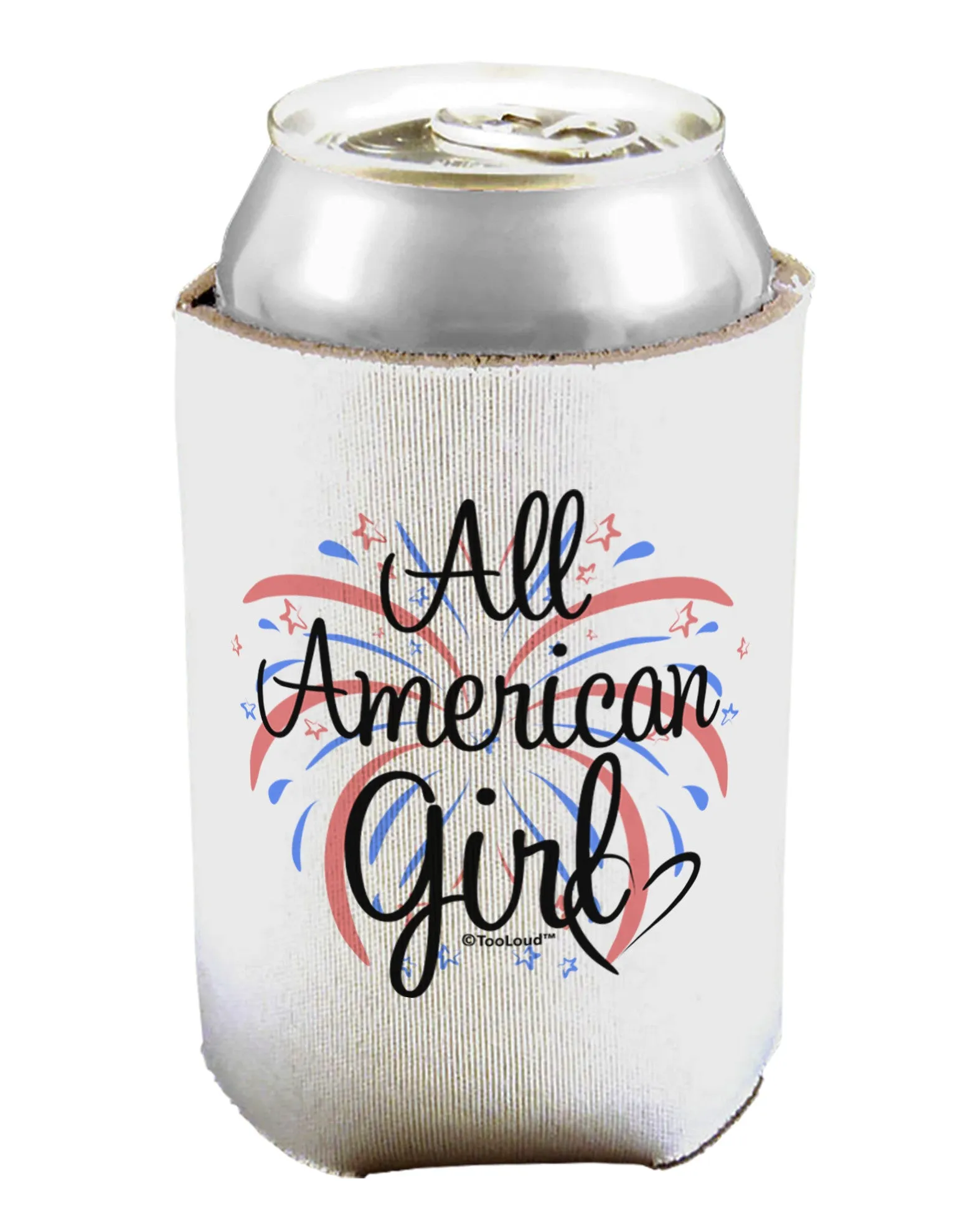 All American Girl - Fireworks and Heart Can / Bottle Insulator Coolers by TooLoud