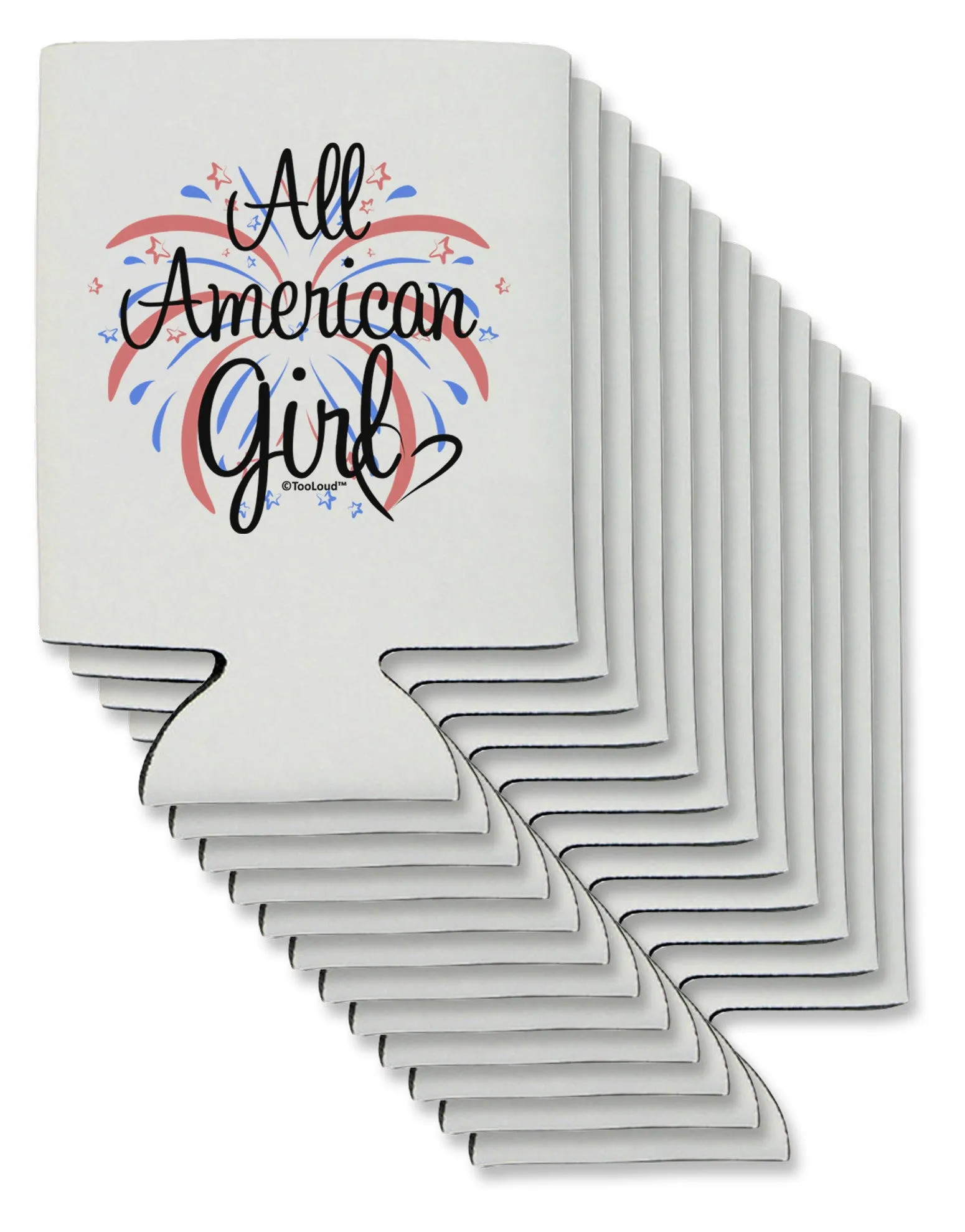 All American Girl - Fireworks and Heart Can / Bottle Insulator Coolers by TooLoud