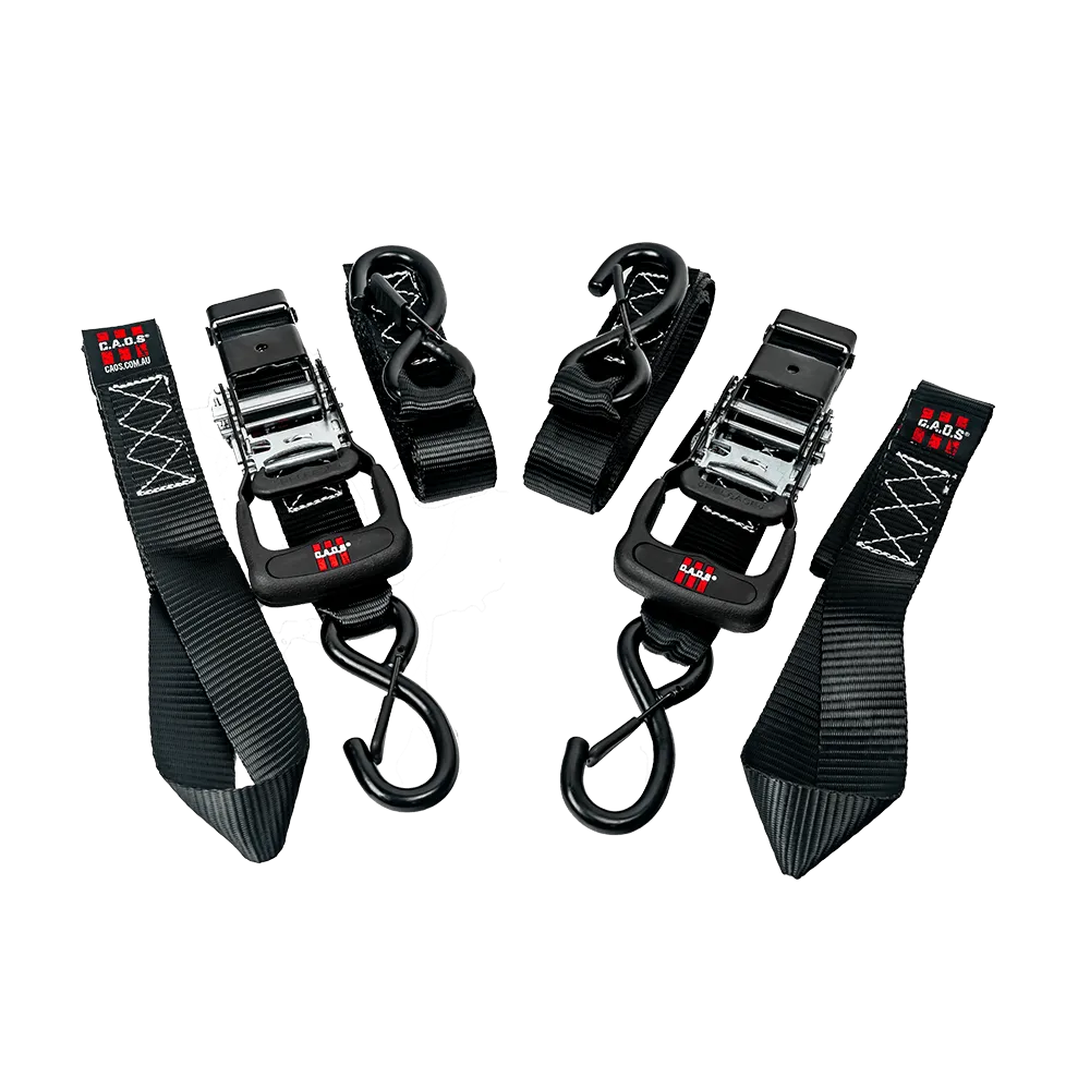 CAOS Ratchet Straps 2 Pack - Bonus 2 Tie Down Soft Loops