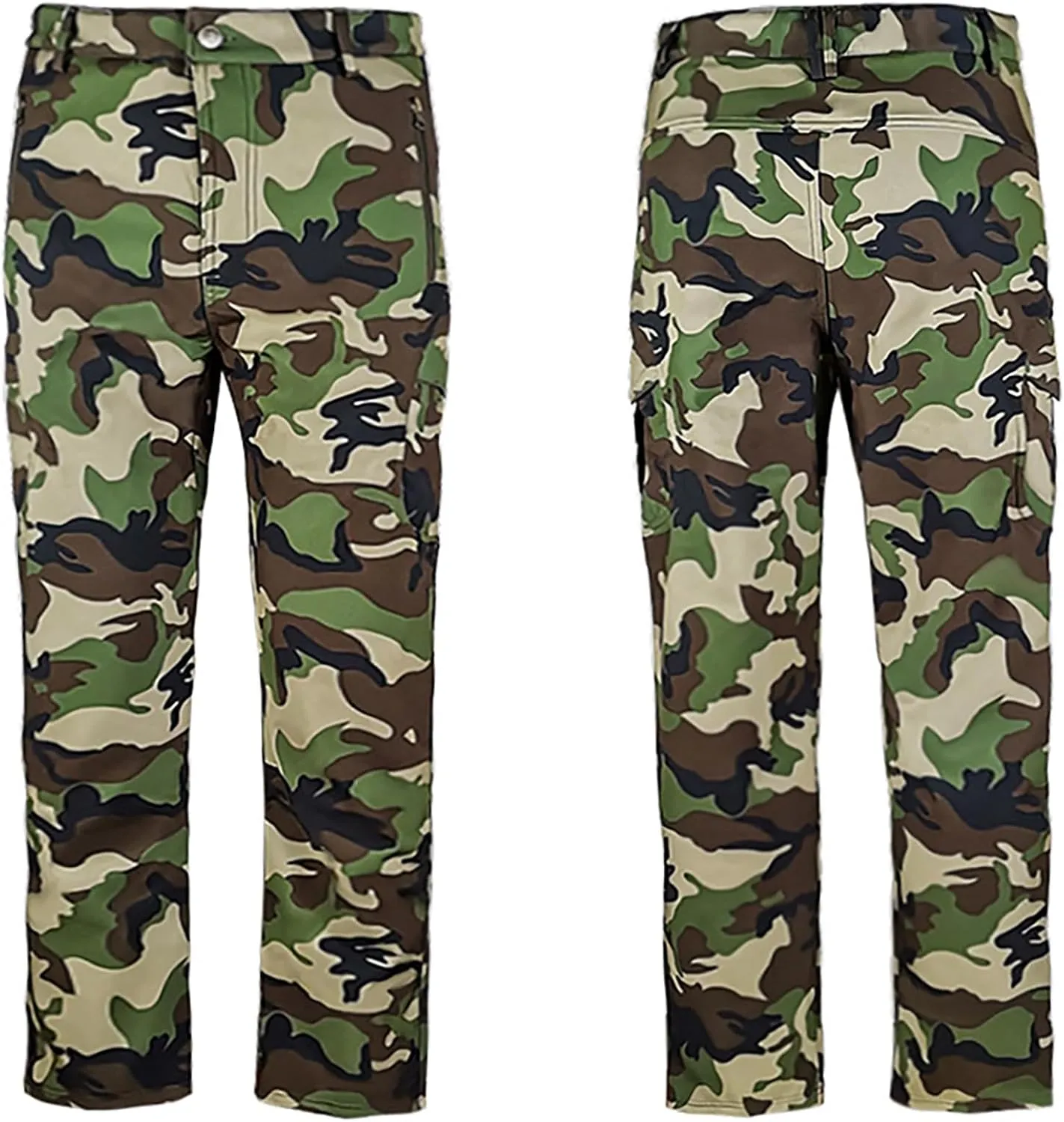 Fleece Men Camo Pants Straight Leg Tactical Pant Outdoor Cargo Pants Winter Windbreaker Pants Waterproof Hiking Pant