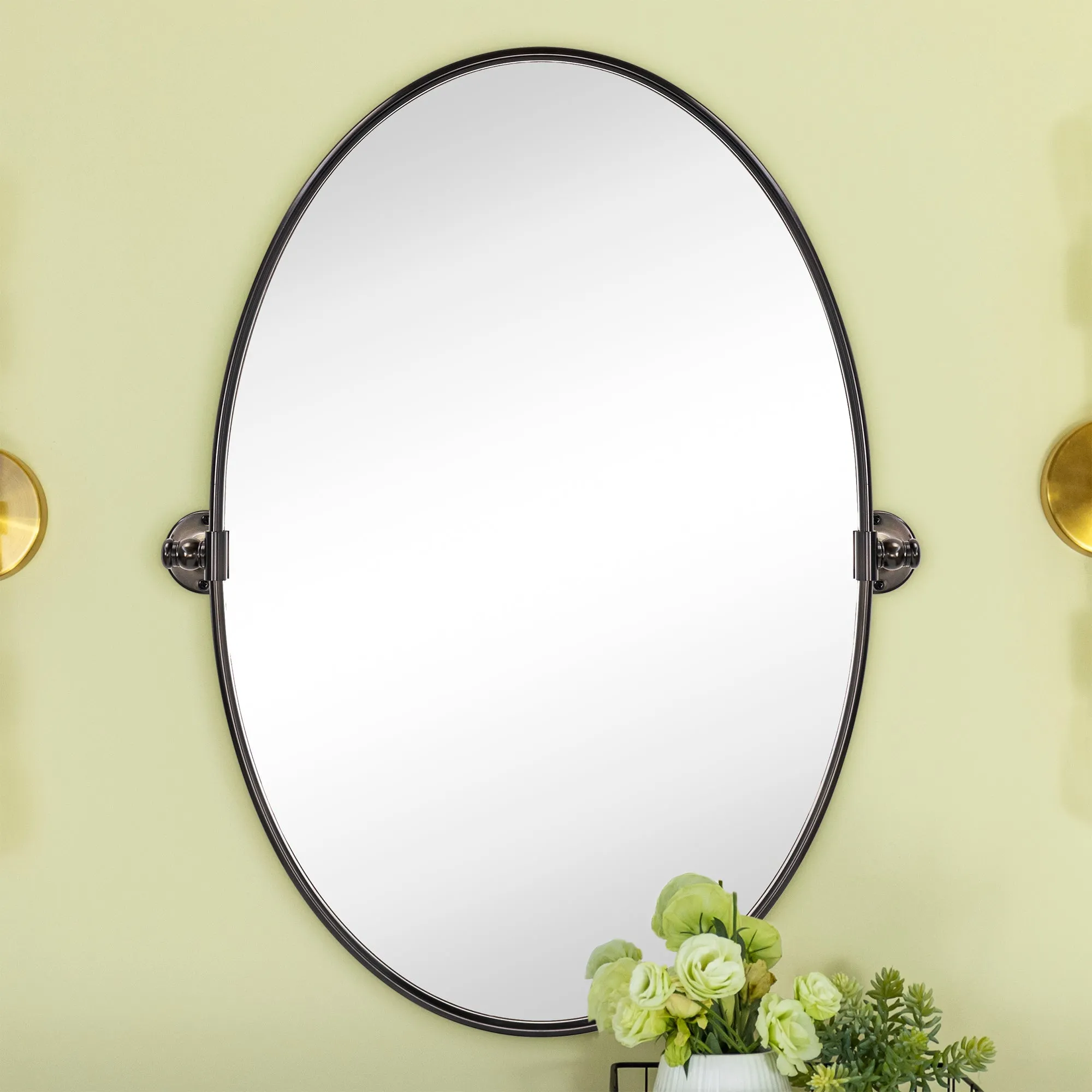 Luecinda Oval Pivoting Mirror Tilt Mirror for Bathroom Swivel Metal Framed Wall Mounted Bathroom Vanity Mirror