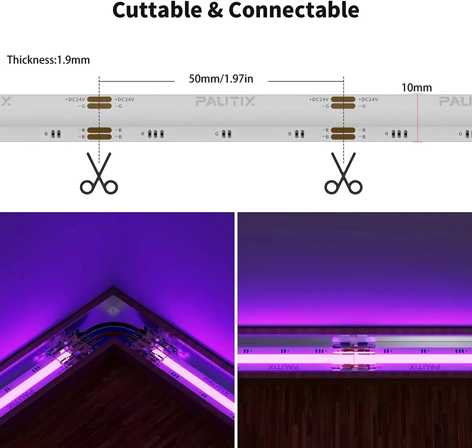RGB COB LED Strip 24V IP20 non-Waterproof 576 LEDs/m 8mm wide
