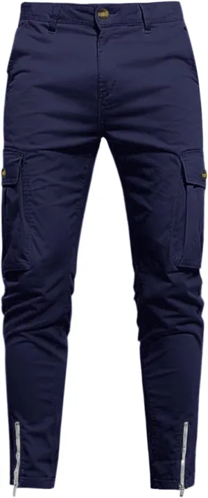 Slim Fit Cargo Pants for Men Cotton Athletic Sports Joggers Running Pants Trendy Zipper Bottom Workout Hiking Pants