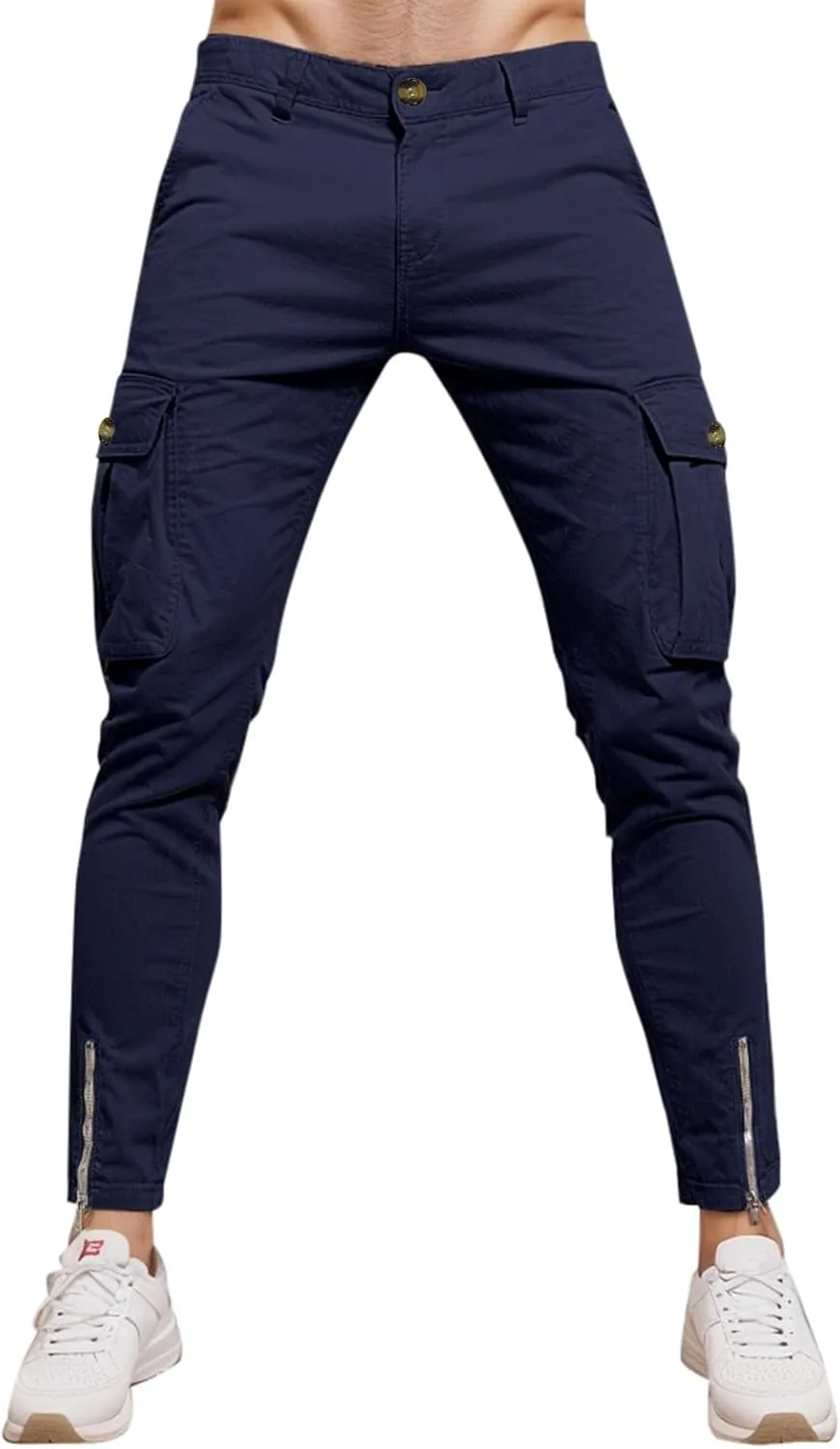 Slim Fit Cargo Pants for Men Cotton Athletic Sports Joggers Running Pants Trendy Zipper Bottom Workout Hiking Pants